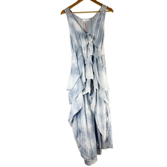 LoveShackFancy Risley Heather Blue Hand Dye Asymetrical Midi Dress Size Medium - Picture 2 of 9